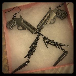 Gun dangle earrings with bullets